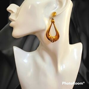 VTG Rhinestone Teardrop Creole Door Knocker Buckle Castlecore Post Earrings
